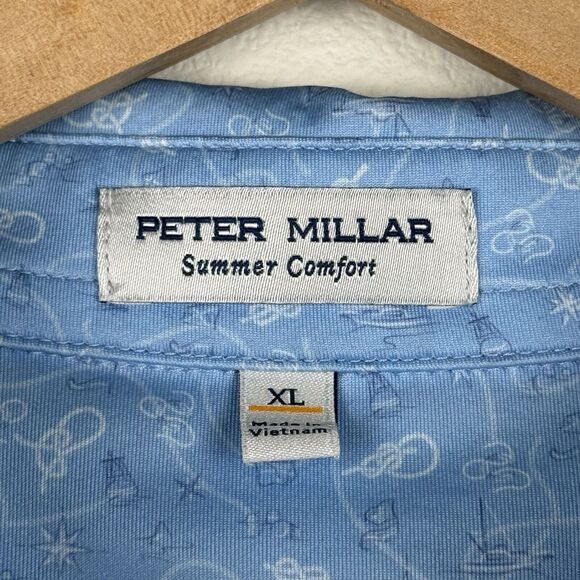 Peter Millar Summer Comfort Polo Shirt Men’s XL Blue Geometric Print Performance - Picture 3 of 6